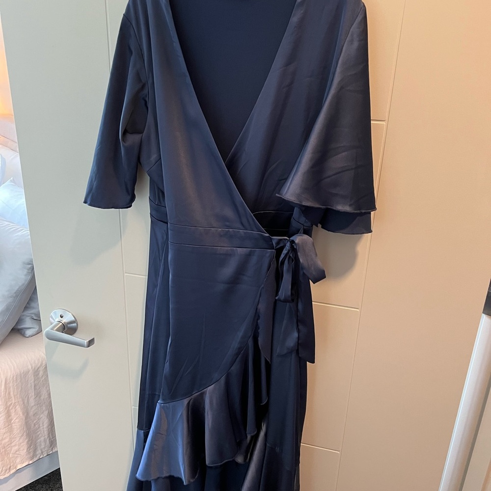 Shein Navy Blue Satin Wrap Dress
